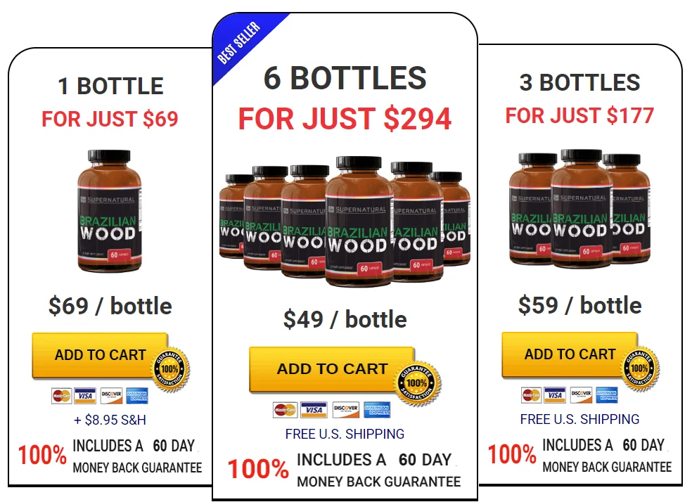 Brazilian Wood Pricing - 1 Bottle $69, 6 Bottles $49 each Best Seller Free US Shipping, 3 Bottles $59 each Free US Shipping